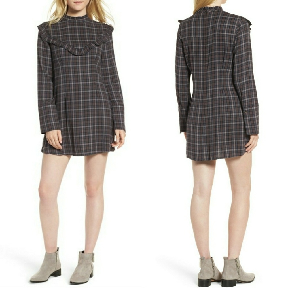 Treasure & Bond Ruffle Plaid Minidress Medium